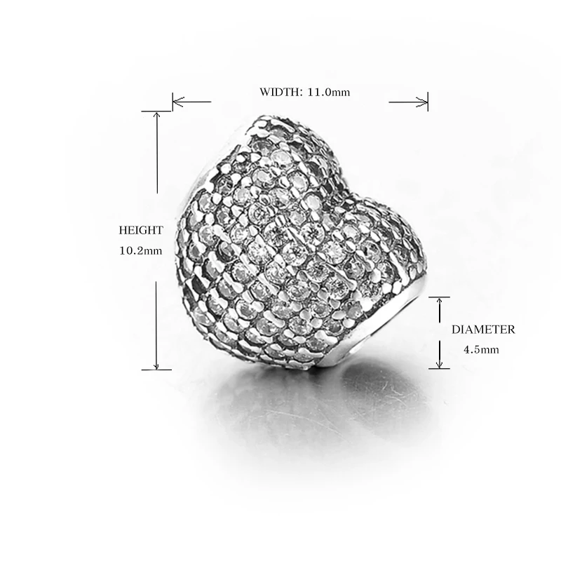 Hot Sale 925 Sterling Silver Charm heart With White cz Beads Fit Pandora Bracelet DIY Wholesale Accessories beads Jewelry Making