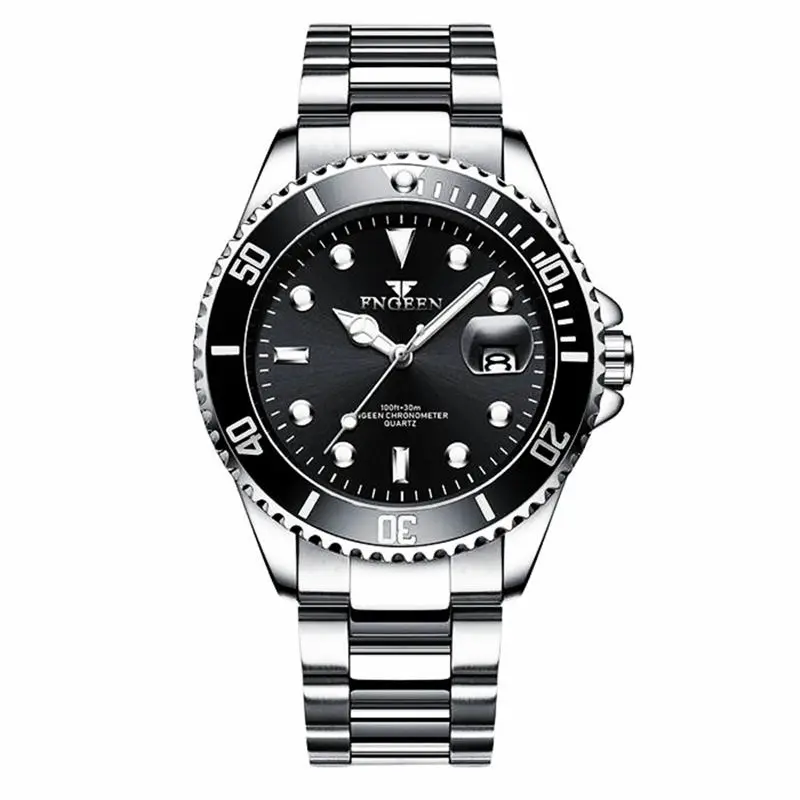 silver black FNGEEN Для мужчин s часы лучший бренд класса люкс Водонепроницаемый наручные часы хорошего Дата простые Повседневное, кварцевые наручные часы для женщин, Для мужчин спортивные часы - Цвет: silver black