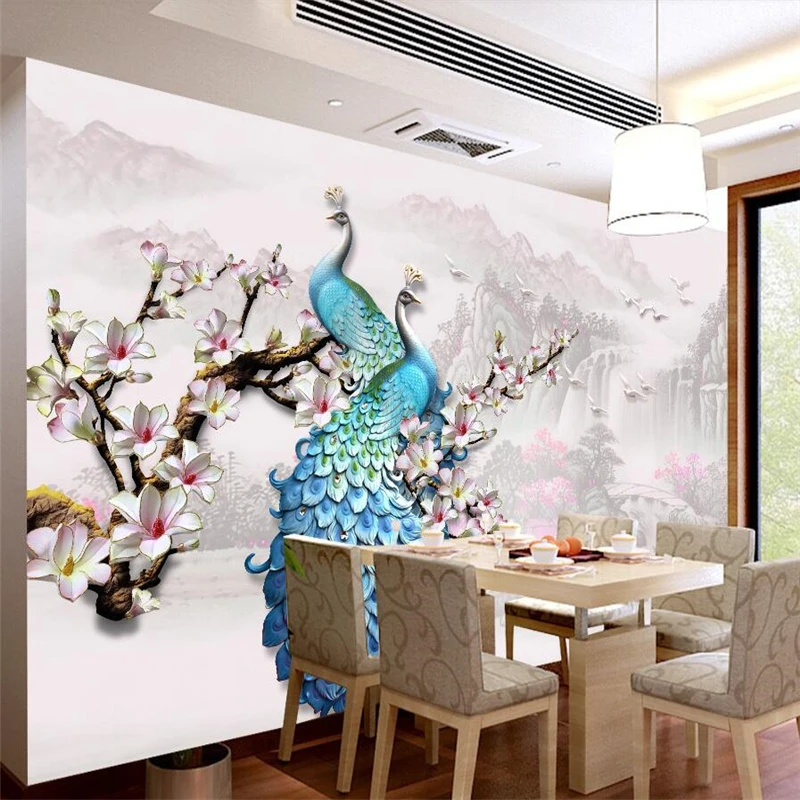 Wellyu Новый китайский стиль водное богатство стерео рельефный синий павлин цветок