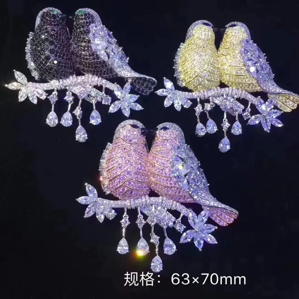 Женская Брошь с двумя птицами ювелирное изделие из стерлингового серебра 925