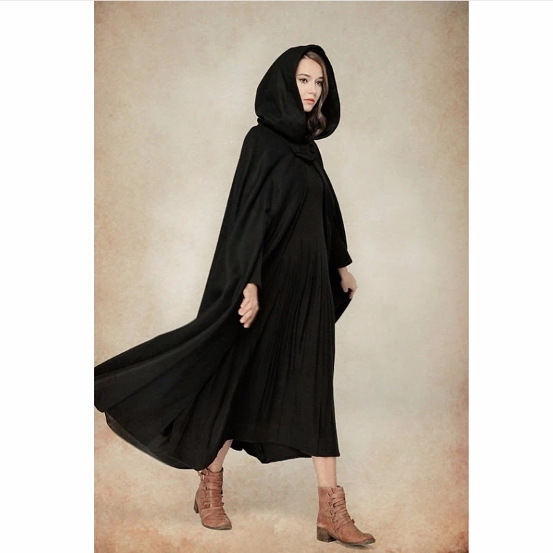 2019 модные пальто Зимний плащ с капюшоном Женская винтажная Готическая накидка