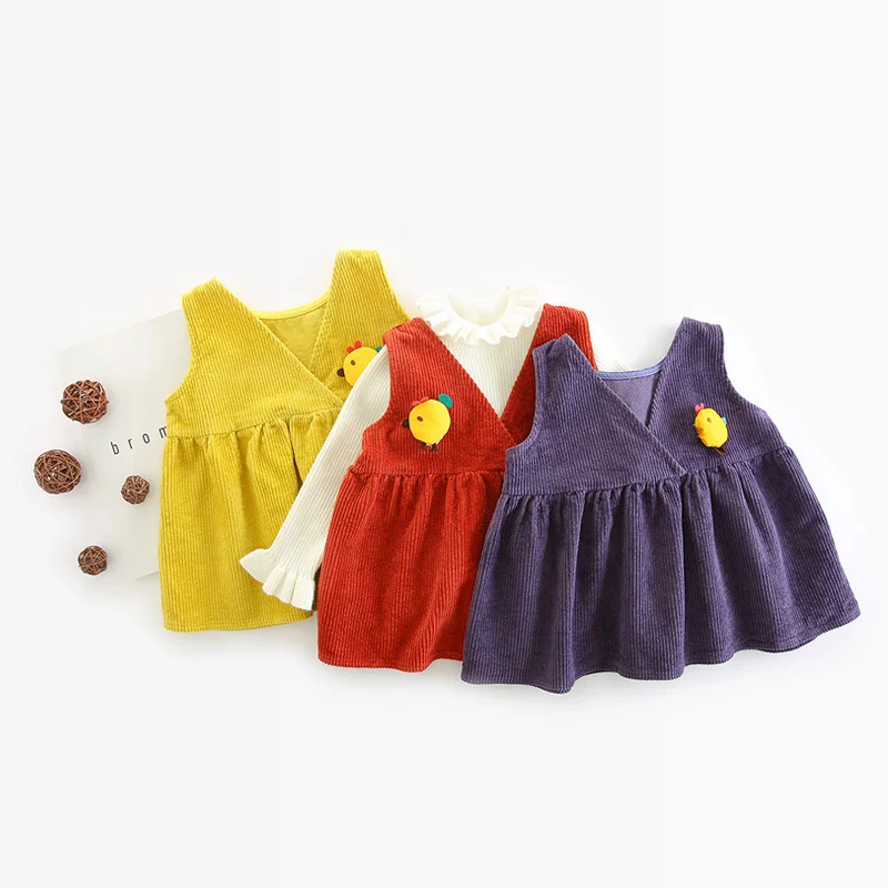 Hot Sale Baby Girls Solid Vest Dresses Suspenders Sleeveless Cute Two Sides Wear Infantil Girl Clothing Cartoon Style Chick E13 | Детская