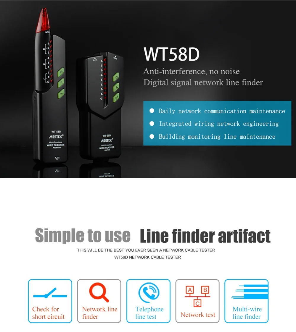MESTEK RJ45 RJ11 без помех телефонный провод трекер Tracer тонер Ethernet Lan Сетевой кабель тестер NVC детектор линия Finder