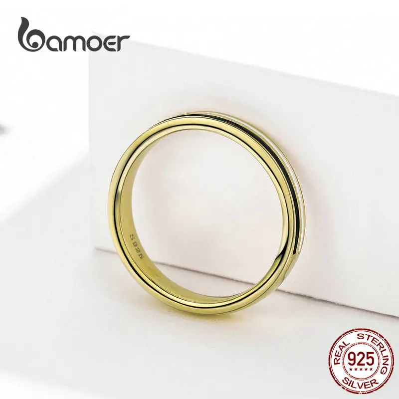 BAMOER Золотое обручальное кольцо для аутентичного 925 пробы Серебряное эмалированное кольцо на широкий палец для модных ювелирных изделий мужские подарки SCR523