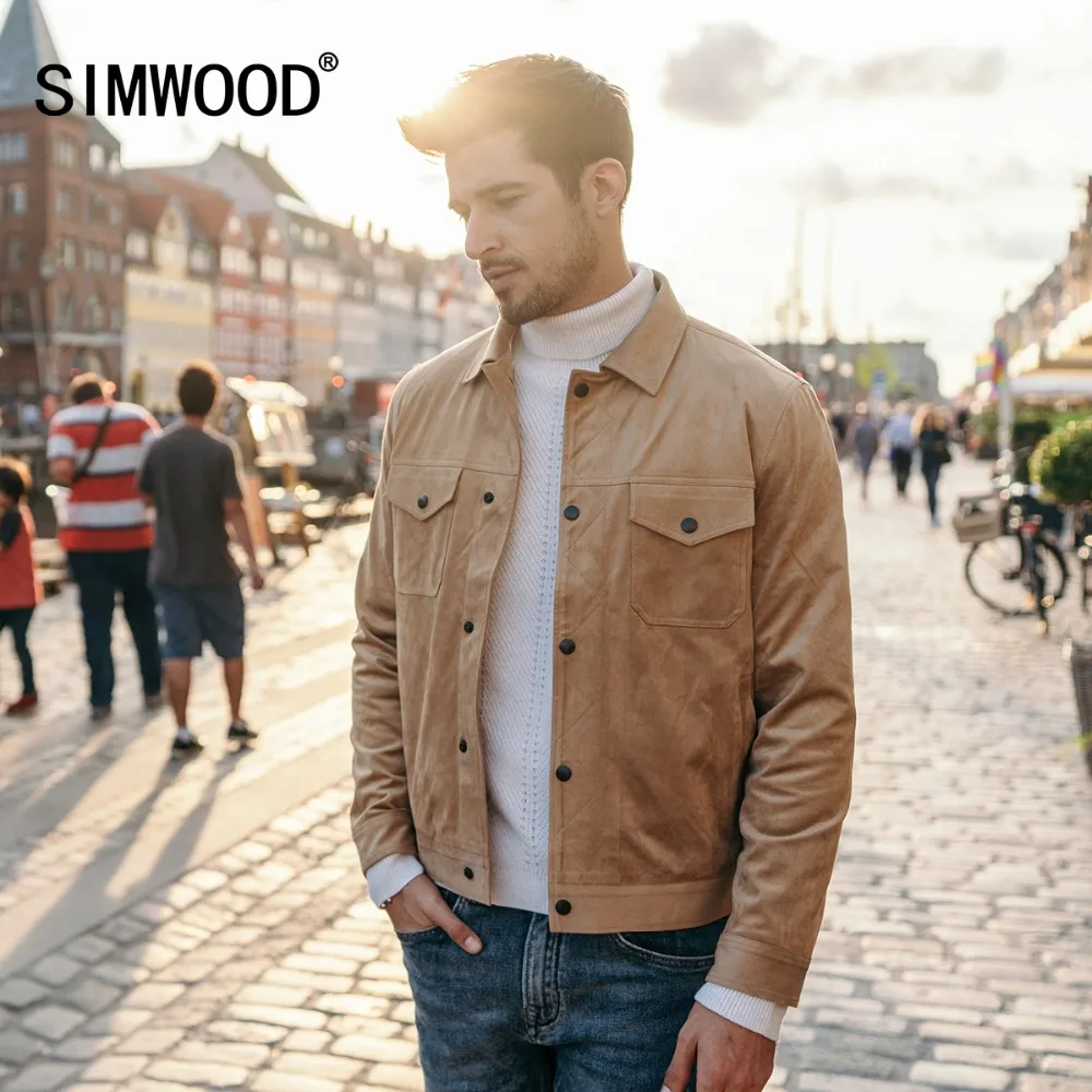 Мужская гладкая замшевая куртка SIMWOOD, классическая модная приталенная куртка дальнобойщика, модель 180498 в стиле рабочей оде