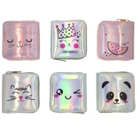 kandra cute cartoon silverpink holographic laser short wallet women shiny pu leather small wallet clutch holiday bag for girls