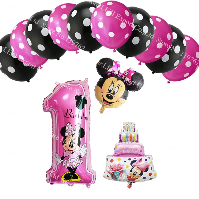 Minnie 12 13 шт./лот, фольгированные воздушные шары с цифрой 1, 2, 3, 4, 5, воздушные шары для торта на день рождения для детей, украшение на день рождения, латексные гелиевые шары в горошек для малышей - Цвет: Minnie 12