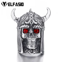 mens silver demon knight skull red eyes stainless steel biker ring hip hop jewelry size 8 13
