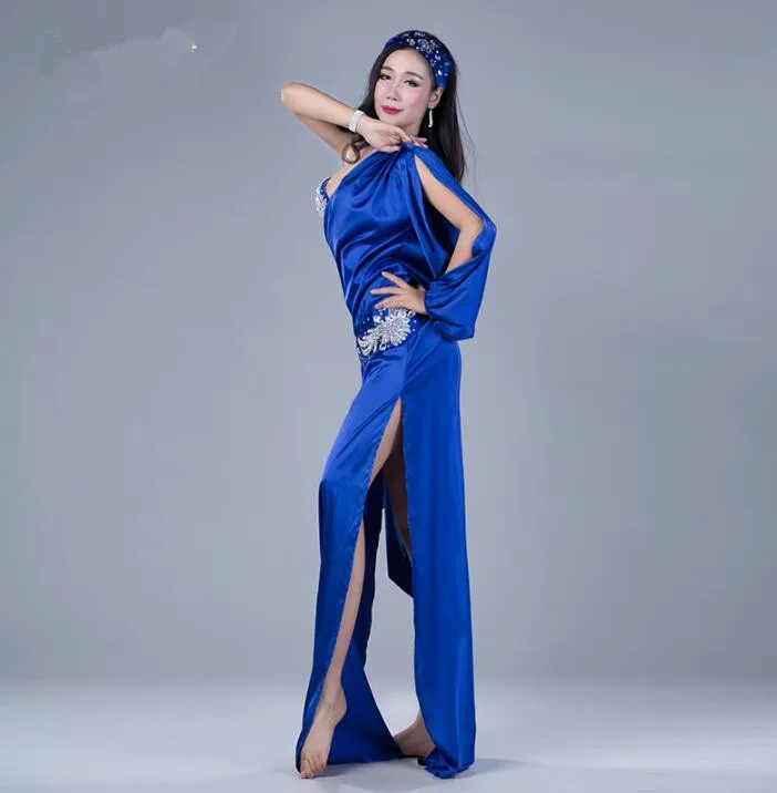 Navy Blue Корейский дизайн 5 шт. женский костюм для танца живота платье бюстгальтер халат повязка для волос пояс шарф нижнее белье ручной работы - Цвет: Navy Blue