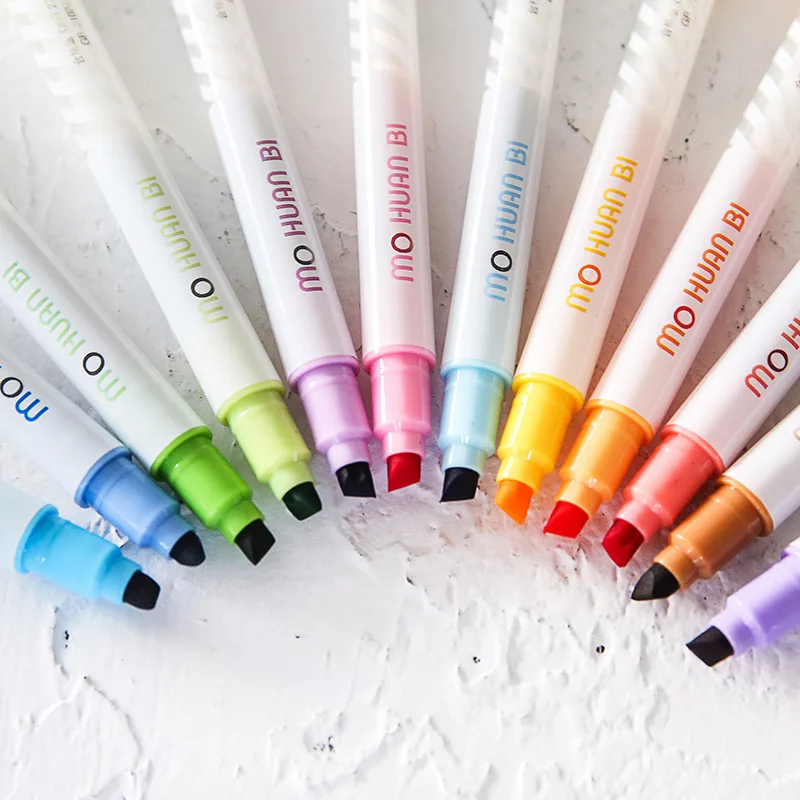 12 шт./компл. двухсторонняя флуоресцентная ручка с изменяющимся цветом японская