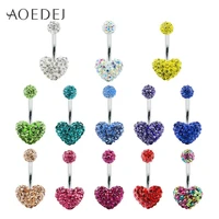 aoedej 13 pcslot heart belly piercing stainless steel belly button rings crystal wholesale real piercing ombligo