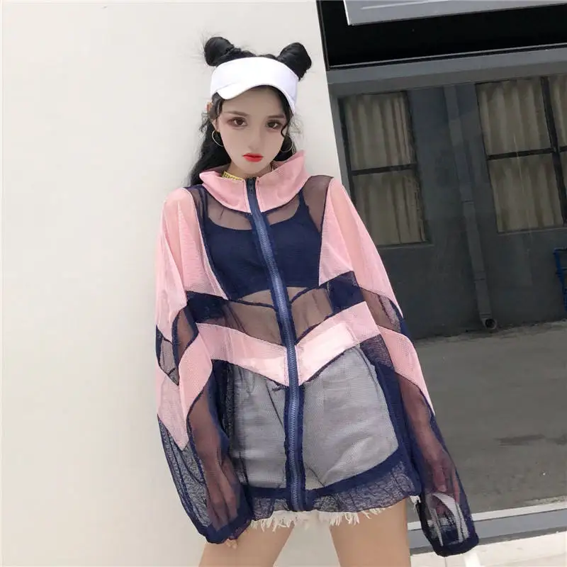 pink coat Neploe летняя Солнцезащитная куртка контрастного цвета пальто НОВАЯ тонкая повседневная верхняя одежда женская сексуальная перспективная куртка 35886 - Цвет: pink coat