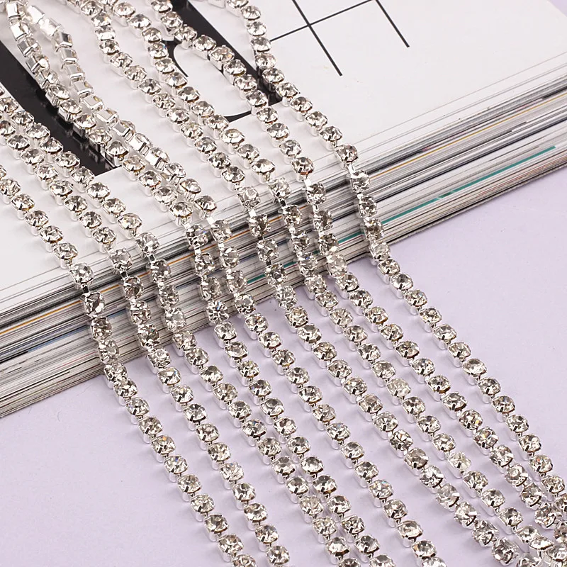 10 ярдов/рулон стразы с кристаллами для пришивания серебряная основа закрывающая