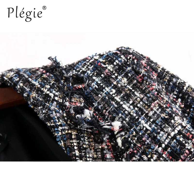Женский твидовый пиджак в клетку Plegie винтажный шикарный с искусственным