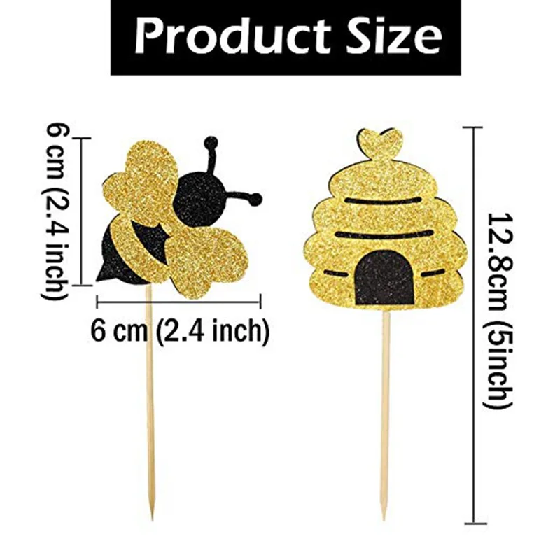 24 шт. Шмель пчела кекс топперы блестящие соты торт Топпер выбирает ребенка Душ