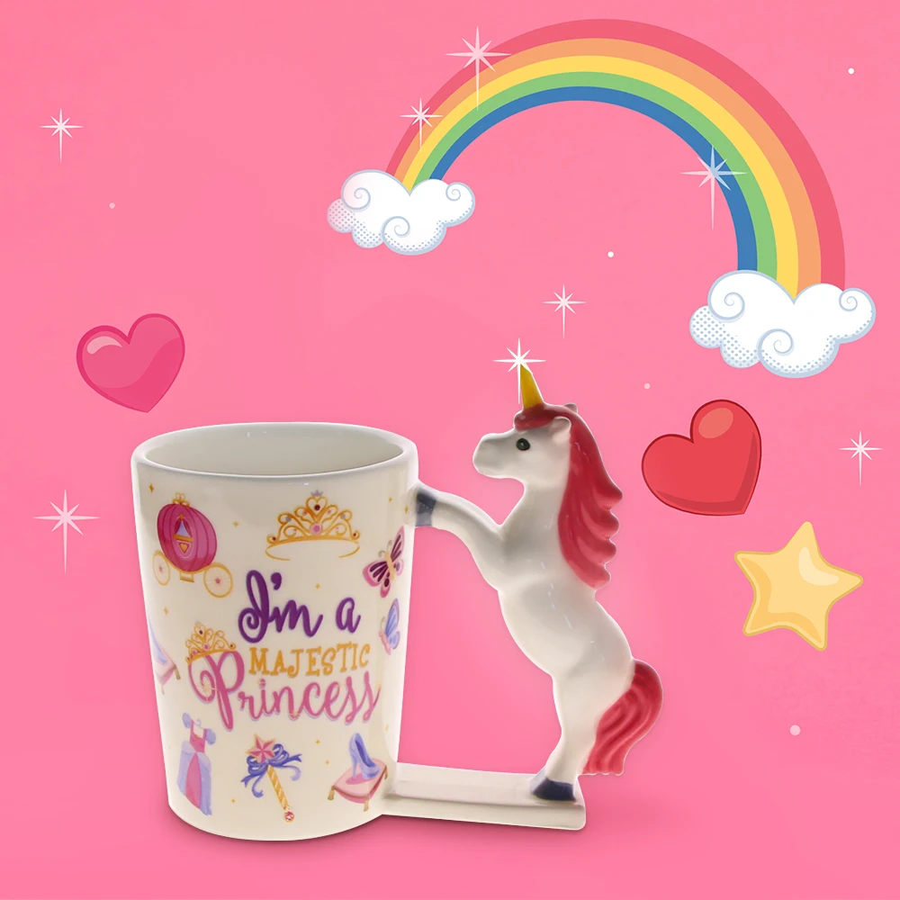 1 шт., волшебная розовая кружка с единорогом, кружка с надписью «I am The Majestic Princess», керамическая кофейная кружка, чайная кружка, чашка принцессы, необычные подарочные идеи