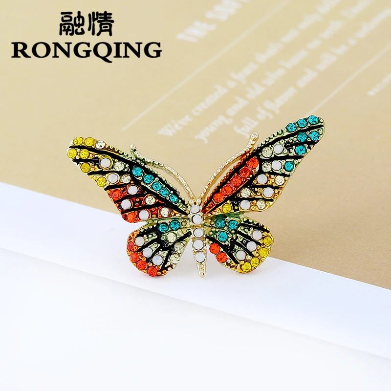 

RONGQING 12pcs/lot butterfly brooches for women Party Gifts Colares Rhinestone Brooches insect Hijab Accessories Scarf Pins