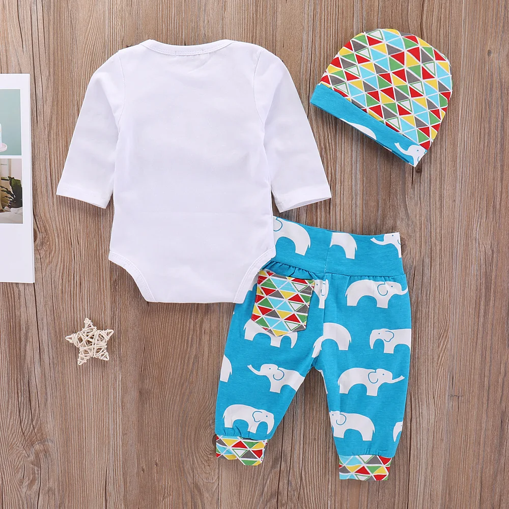 Fashion newborn baby boy clothes set Long sleeve cotton Romper tops+Flower pants+hat 3pcs infant girl |