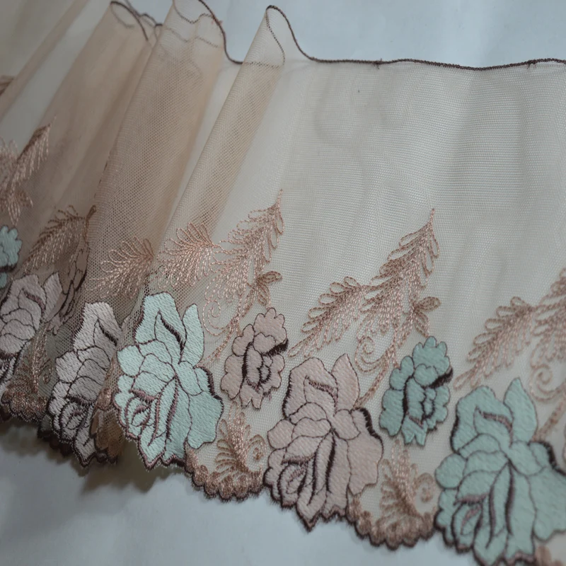 16 см (2 ярда/Лот) коричневая марля зеленый цвет лица Цветочная вышивка