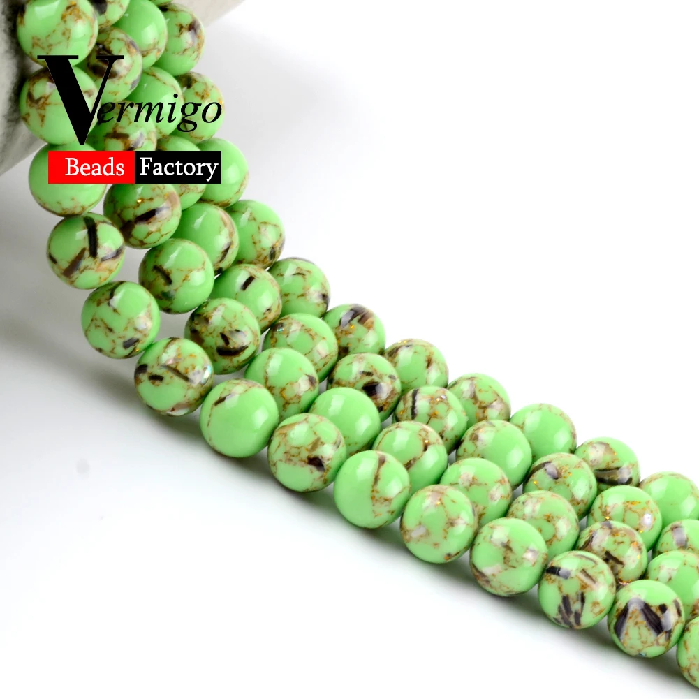 Оптовая продажа зеленый корпус бирюзовый камень бисер для изготовления