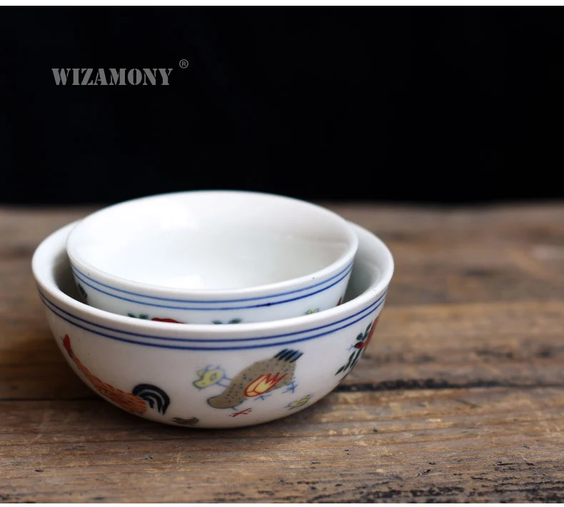 1 шт. WIZAMONY китайская династия Мин чашка с изображением курицы фарфор Gaiwan Китай Чайные чашки фарфоровая чаша китайский заварочный чайник чайная чашка из селадона