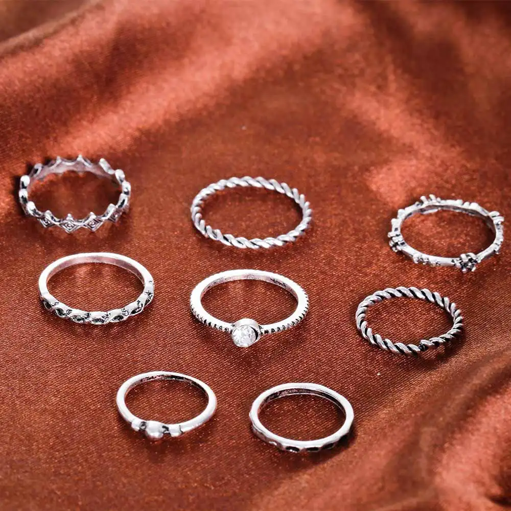 FAMSHIN богемные 8 шт./компл. винтажные античные серебряные хрустальные кольца