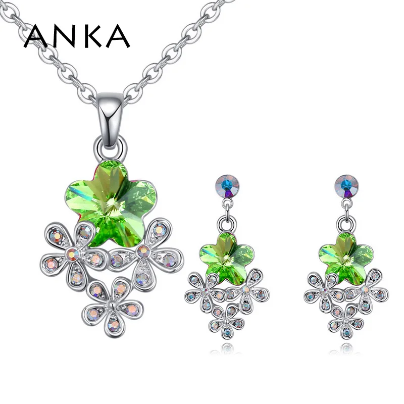 

ANKA brand luxury flower crystal pendant necklace earrings set for women wedding jewelry sets Crystals from Austria #26340