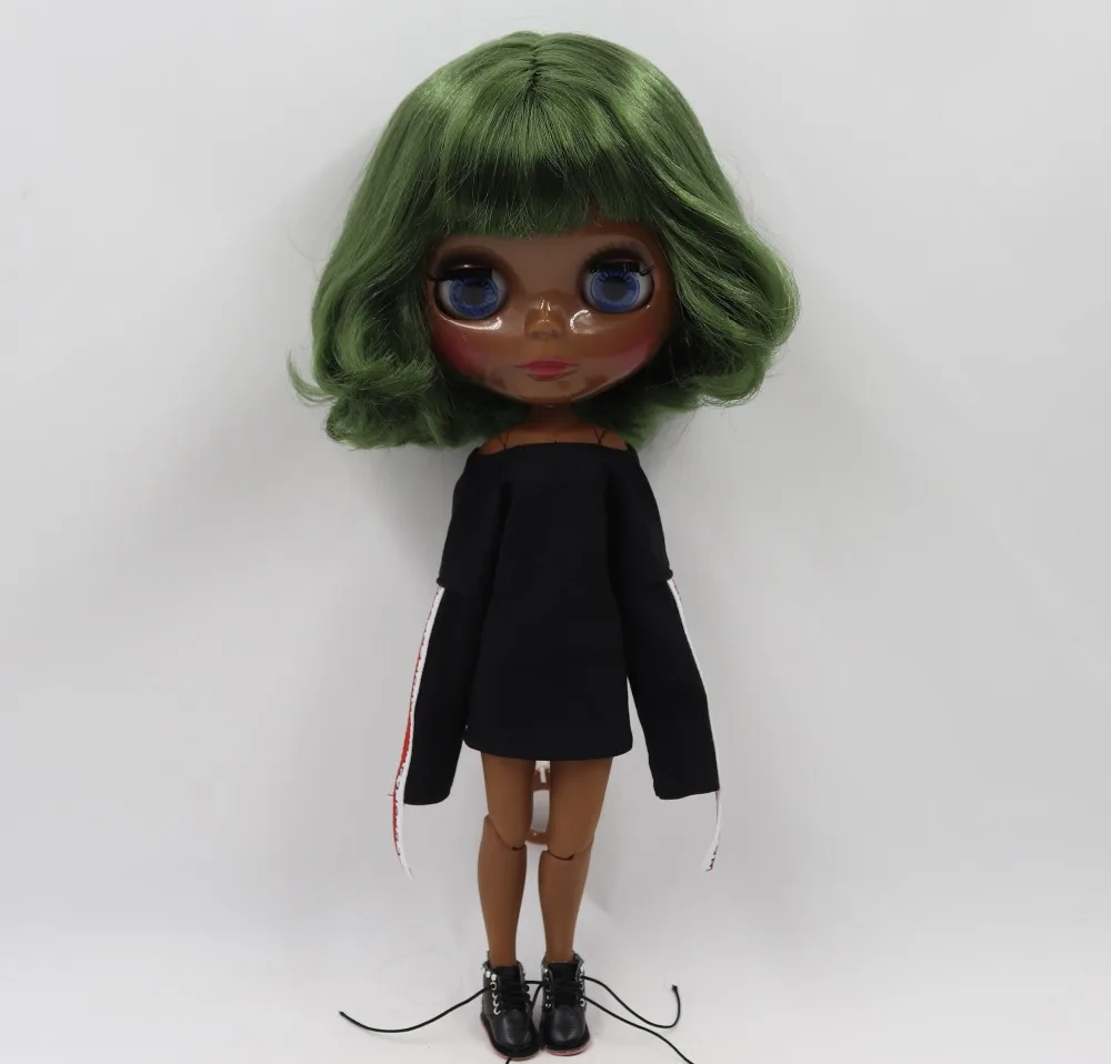 Ледяная кукла DBS Blyth 1/6 bjd шарнирная супер черная кожа короткие зеленые волосы