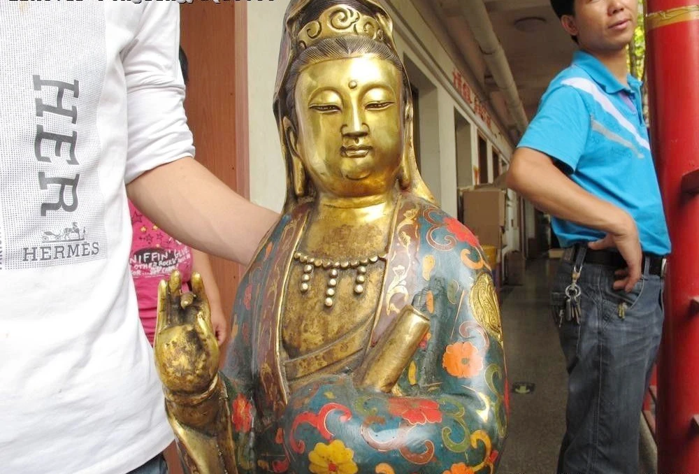 Тибетские бронзовые Перегородчатые Писания Guan Yin Kwan-yin Boddhisattva статуя богини | Дом