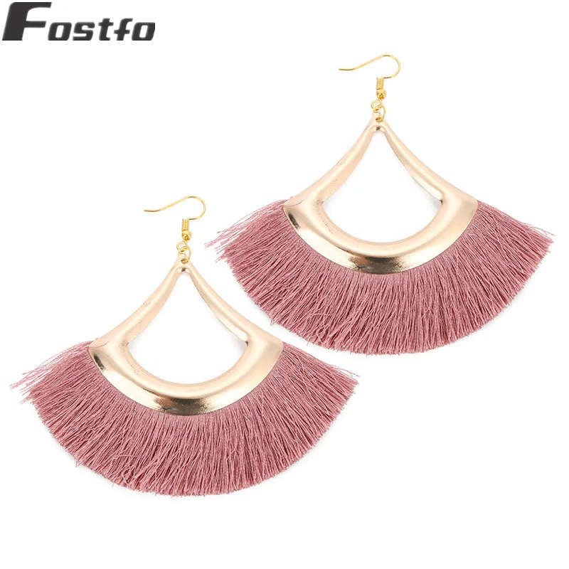 Fostfo Boho розовые красные длинные кисточки большие серьги для Женский винтажный