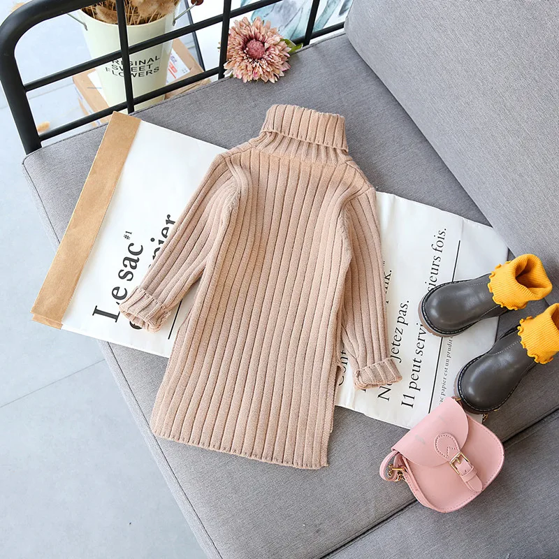 

DFXD Little Girls Sweaters Toddler Children Clothes Winter Long Soild Cotton Turtleneck Pullover Knitwear Baby Sweaters 2-8Years