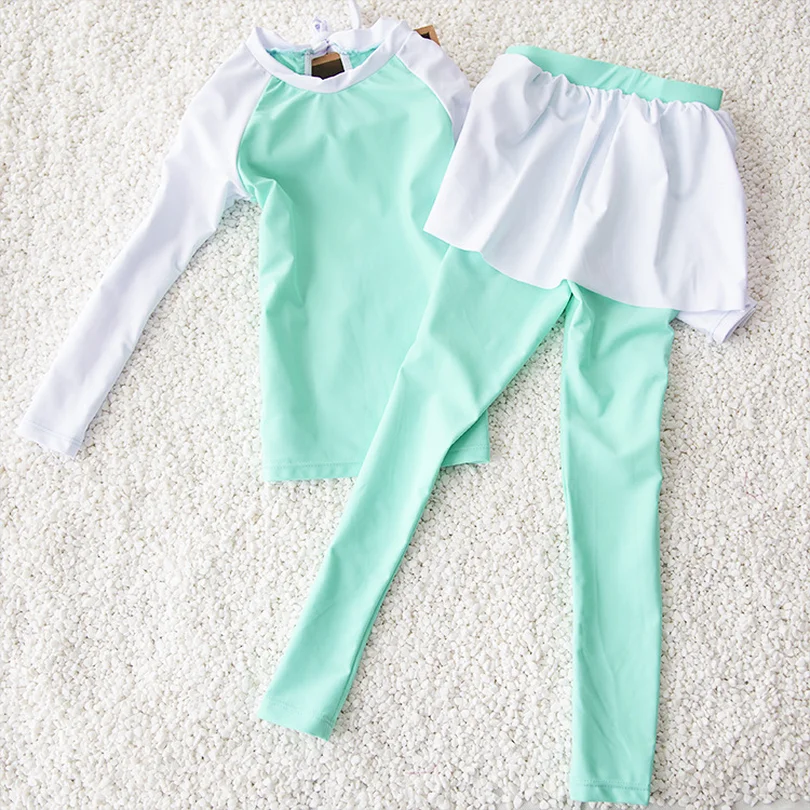 Новый 2018 Плавание (шляпы + рубашки брюки)/комплект для девочек Купальники Для