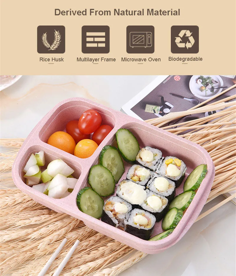 Ланч-бокс из пшеничной соломы, СВЧ-посуда, Bento box, качественный, для здоровья, натуральный, 3 сетки, Студенческая, портативная коробка для хранения еды, Ланч-бокс