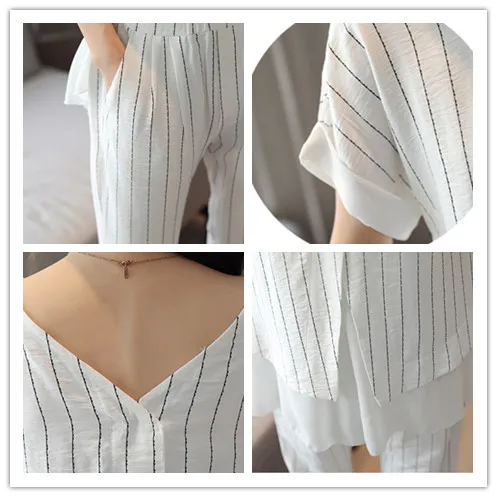

Mesh Patchwork Women Two Piece Outfits Batwing Sleeve Elegant Two Piece Set Top And Pants Plus Size 4xl Striped Pant Suit