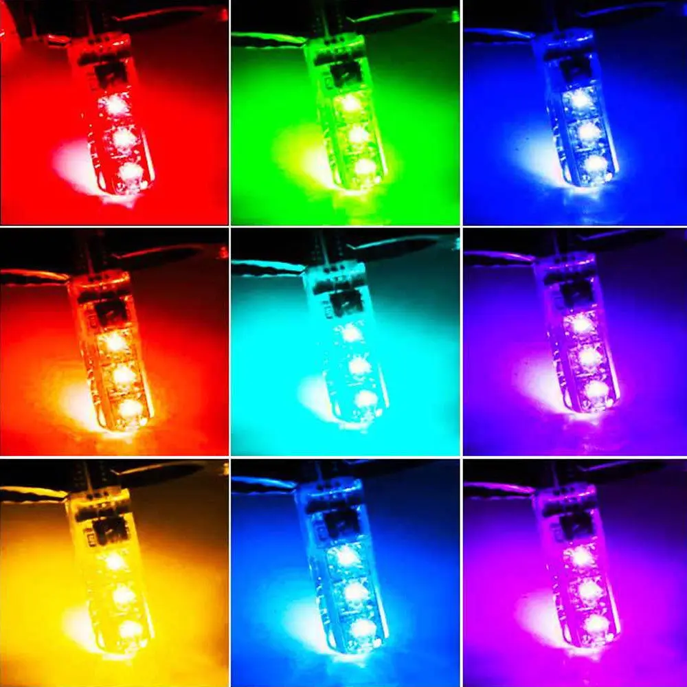 2 шт. LED T10 пульт дистанционного управления W5W 501 RGB Изменение цвета автомобиля