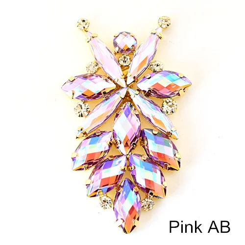 Pink AB 1 шт много цветов кристалл AB аппликация из стеклянных страз с золотой основой лист аппликация пришить стразы для свадебного платья B3769 - Цвет: Pink AB