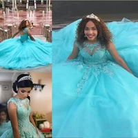 blue ball gown quinceanera dresses 2019 lace appliques beaded sweet 16 long prom dresses custom made party gowns formal wear