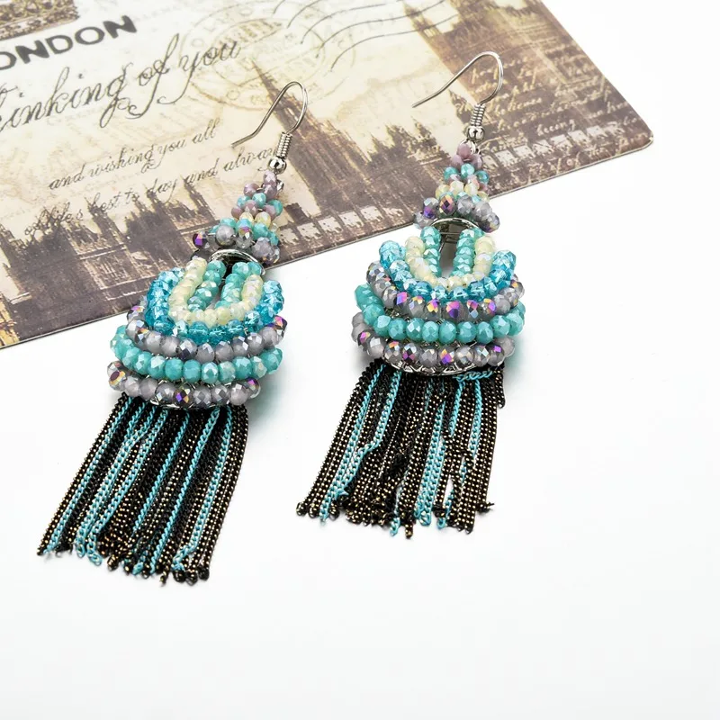 Женские серьги с синими кристаллами LongWay этнические богемные длинные висячие из