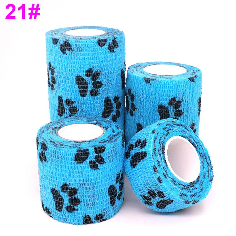 21 Dog claw Sky Blue 4,5 м красочные спортивные наколенники медицинская терапия Печатный Эластичный бинт протектор самоклеющиеся обертывание лента для пальцев сустава Pet - Цвет: 21 Dog claw Sky Blue