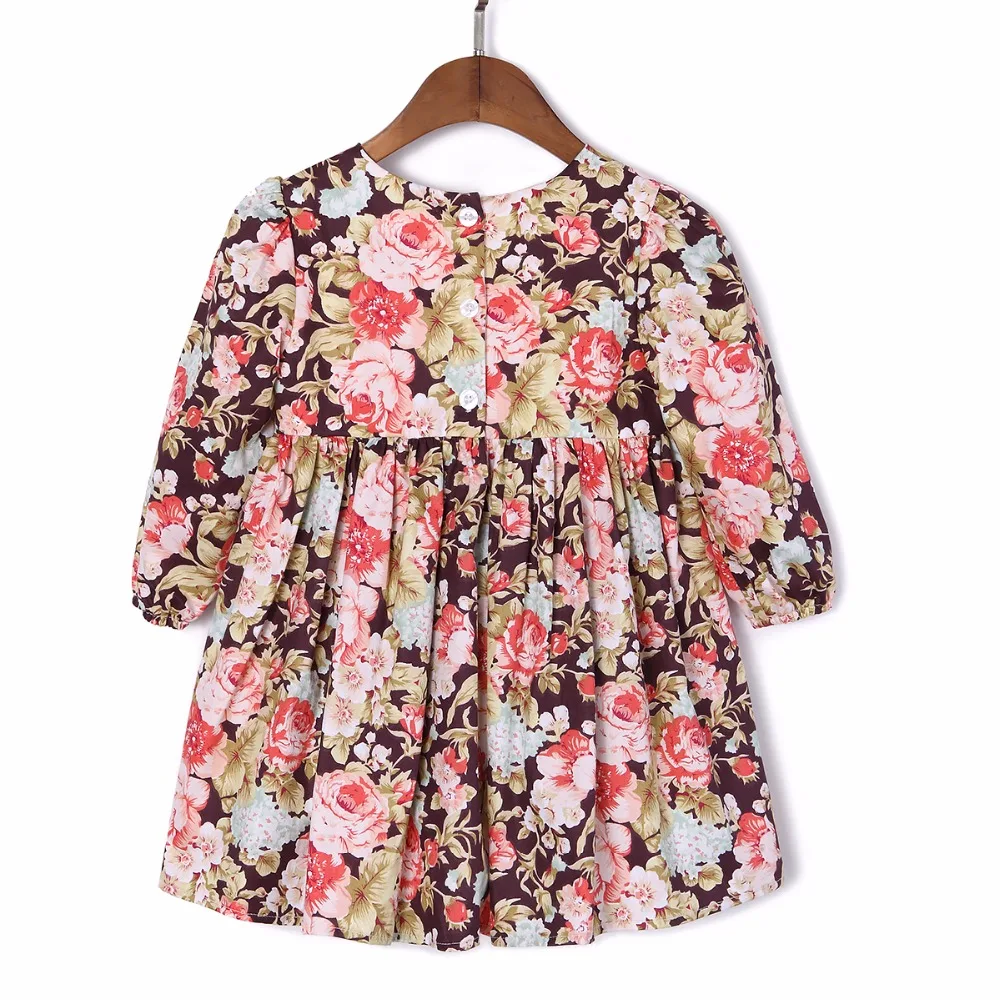 Baby Girl Autumn 2018 Cotton Casual Vintage Rose Floral Print Long Sleeve Kids Dresses For Party Toddler Clothes vestido |