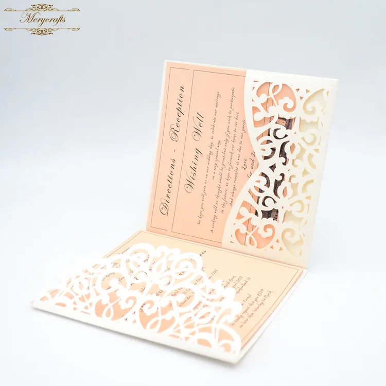 New Arrival Pocket Design Tri Folded Laser Cut Wedding Invitations card For Decorations | Дом и сад