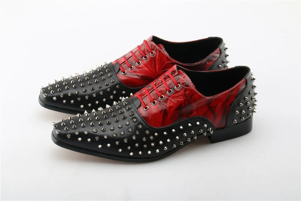 Black Rivet Embellished Men Breathable Casual Shoes Lace Up Square Toe Party Mixed Color Nightclub Waterproof Hombre | Обувь