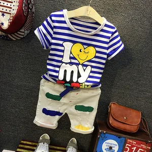 Summer Baby Boys Clothes Set Children Outfits Baby Clothing Set Child Blue Stripe T-Shirt + Shorts 2pcs set  2-7years