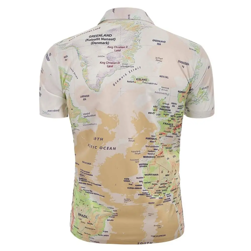 Мужская Повседневная рубашка на пуговицах с принтом в виде карты мира camisa masculina