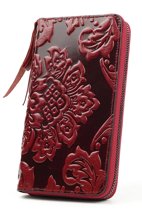 Red COMFORSKIN Billetera Mujer, натуральная кожа, уникальный Тисненый Цветочный принт, известный бренд, длинный женский органайзер, кошельки, Carteira Feminina - Цвет: Red