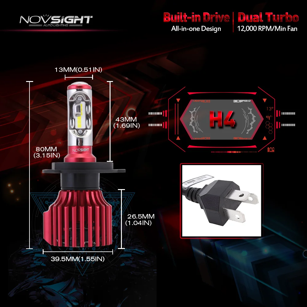 Novsight H4 H7 H11 H1 H3 9005 HB3 9006 HB4 светодиодный автомобильный фары дальнего света 60 Вт 10000лм белый 6000 К Автомобильные фары Противотуманные фары
