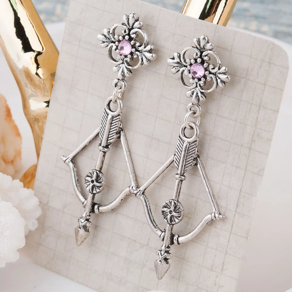 Медные серьги ручной работы DoreenBeads серебряные с бантом и стрелой розовые стразы 55