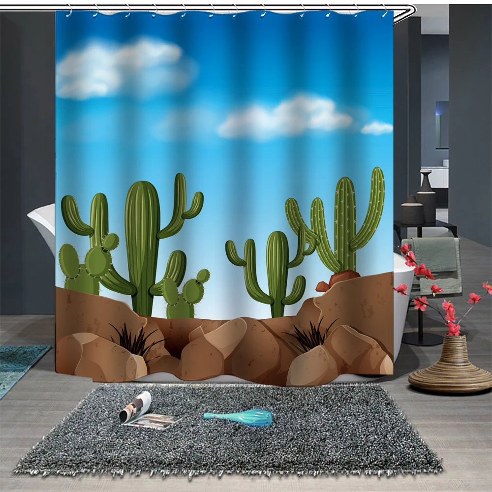 

Custom Made Shower Curtain Bathroom Curtain Partition 1.5 x 1.8m 1.8 x 1.8m 1.8 x 2m Cactus Blue Sky