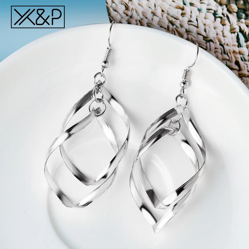 Silver 3 X& P винтажные металлические Висячие серьги для женщин заявление Мода Геометрические деревянные висячие серьги букле d'oreille femme ювелирные изделия - Окраска металла: Silver 3