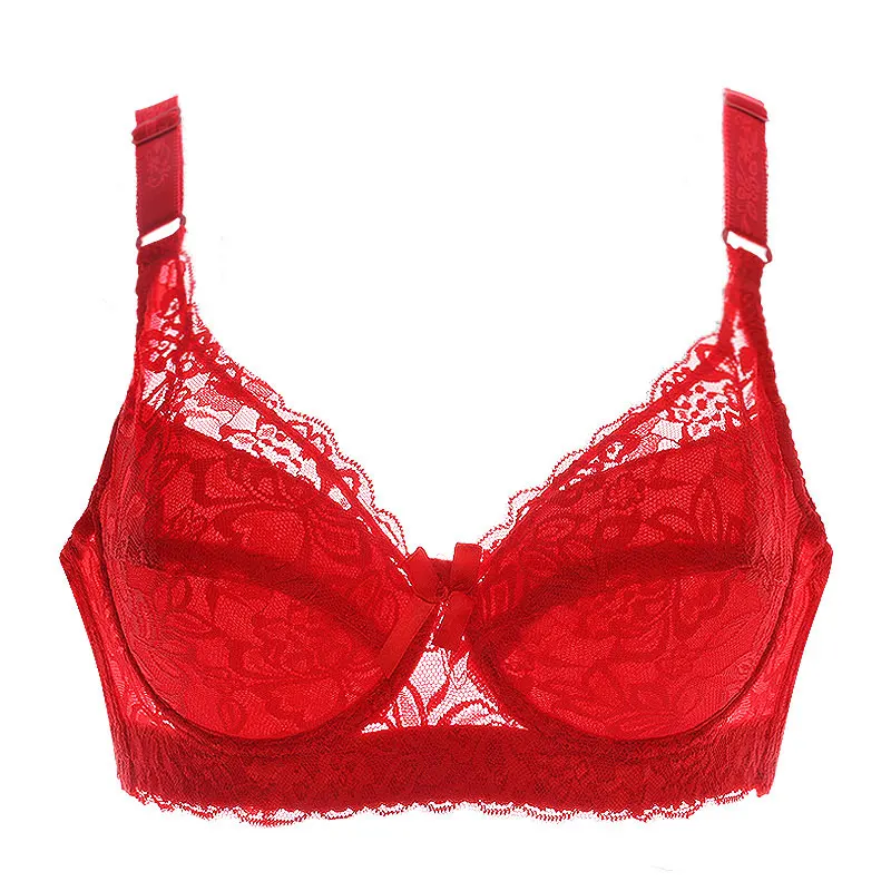 Red underwire Xianqifen 40 90 46 нижнее белье Плюс большой размер на косточках Топ bh bralette кружевной сексуальный женский бюстгальтер нижнее белье Глубокий V бюстгальтер C D чашка - Цвет: Red underwire